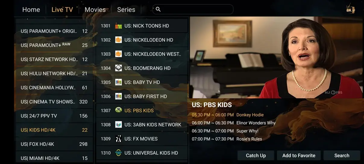 Pillow IPTV dashboard streaming interface preview screenshot 1