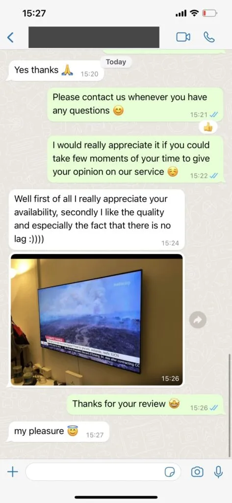 Pillow IPTV WhatsApp customer service conversation screenshot 2