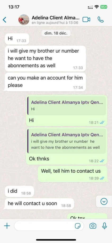 Pillow IPTV WhatsApp customer service conversation screenshot 5